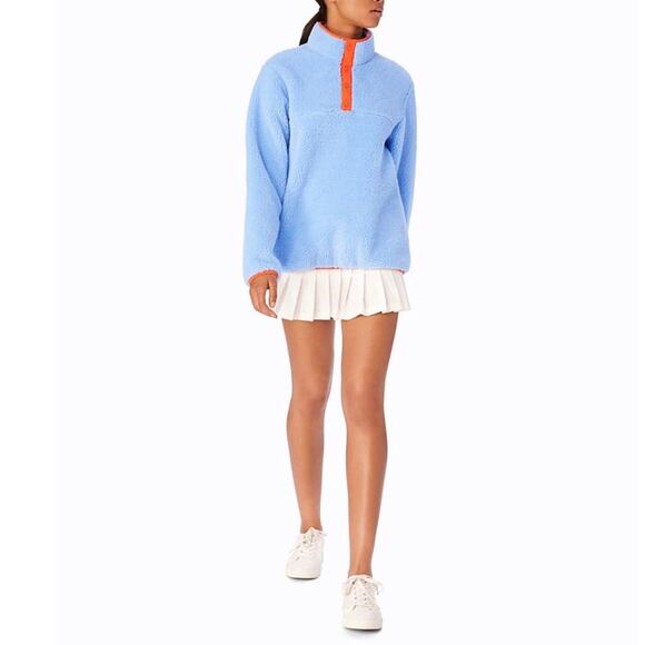 TORY BURCH SPORT Sherpa Pullover Womens XS Blue Orange Long Sleeve Cozy Comfy - Picture 1 of 14